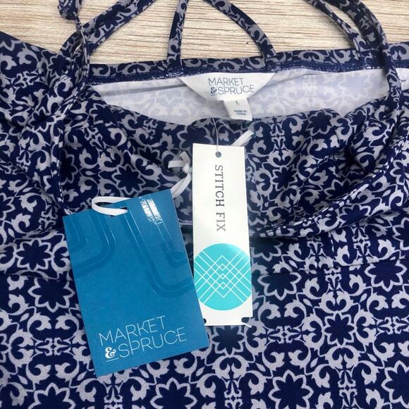 NWT Market & Spruce Blue Geometric Medallion Print Maxi Dress with Strappy Back - Picture 12 of 16